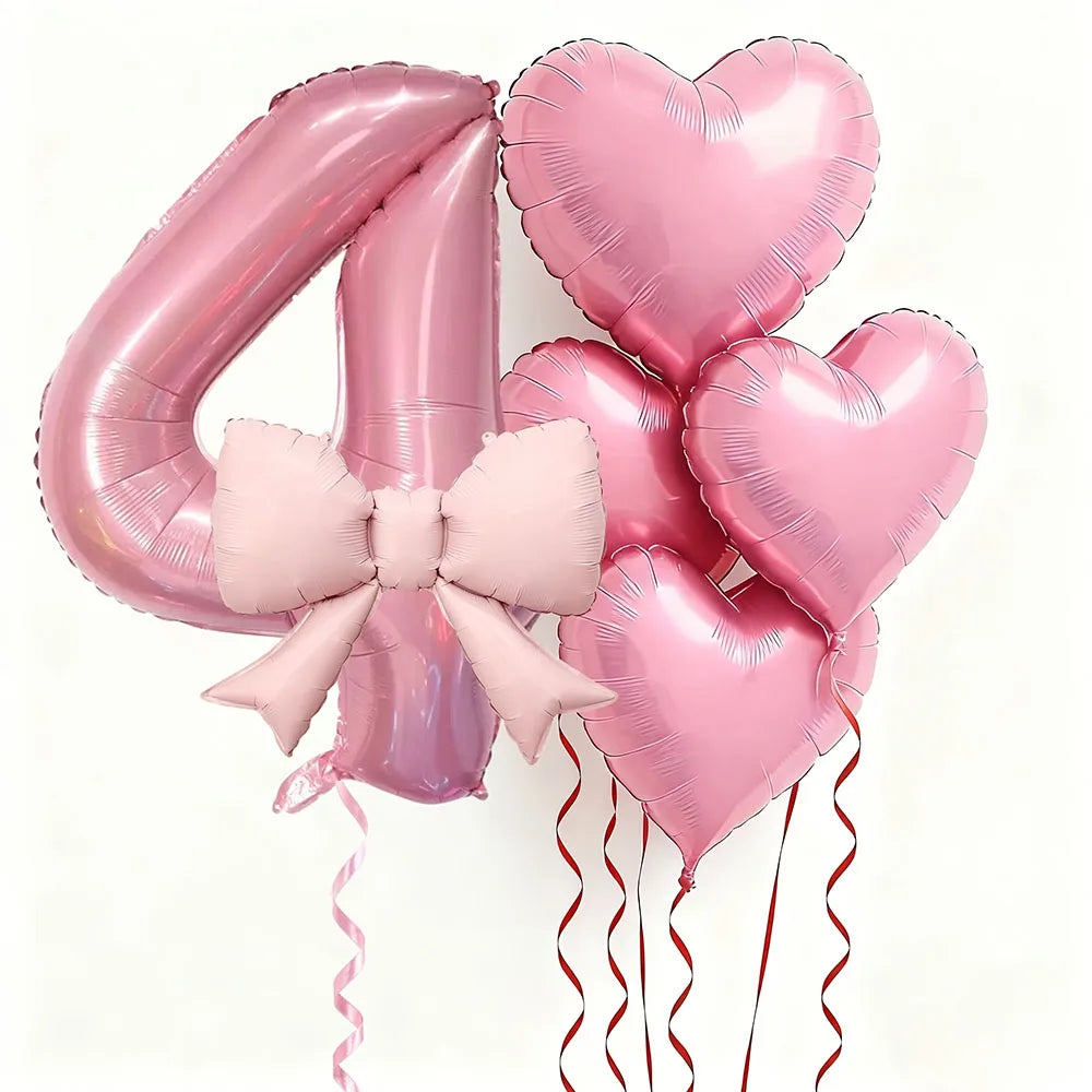 Globo Numérico Rosa con Lazo de Corazón 32" - Decoración para Cumpleaños, Bodas y Aniversarios