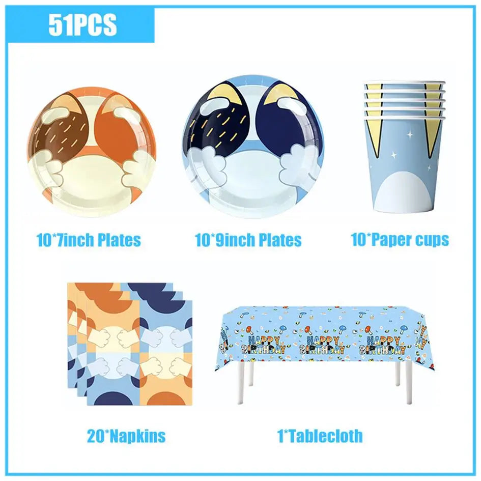 Kit Completo Decoración Cumpleaños Perritos - Platos, Vasos, Servilletas y Manteles Fiesta Infantil