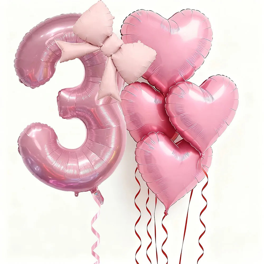Globo Numérico Rosa con Lazo de Corazón 32" - Decoración para Cumpleaños, Bodas y Aniversarios