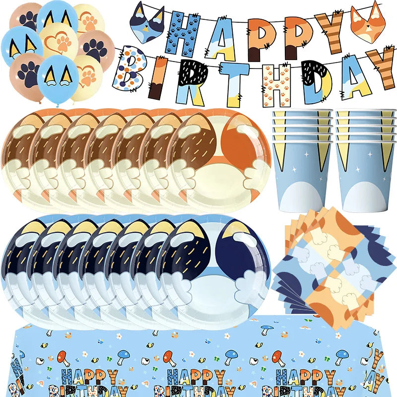 Kit Completo Decoración Cumpleaños Perritos - Platos, Vasos, Servilletas y Manteles Fiesta Infantil