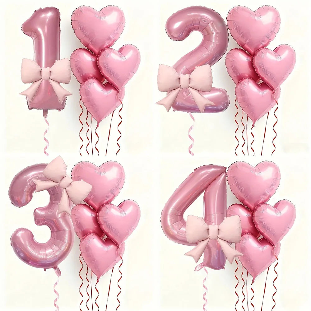Globo Numérico Rosa con Lazo de Corazón 32" - Decoración para Cumpleaños, Bodas y Aniversarios
