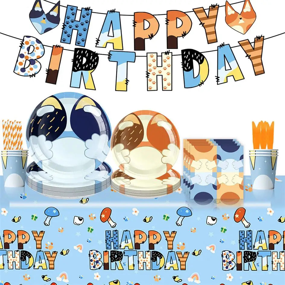 Kit Completo Decoración Cumpleaños Perritos - Platos, Vasos, Servilletas y Manteles Fiesta Infantil
