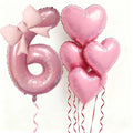 Globo Numérico Rosa con Lazo de Corazón 32" - Decoración para Cumpleaños, Bodas y Aniversarios