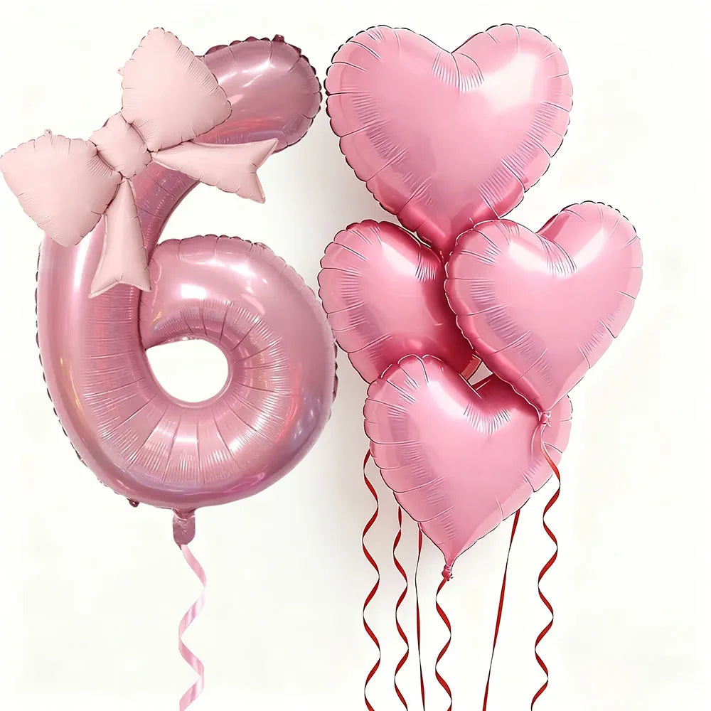 Globo Numérico Rosa con Lazo de Corazón 32" - Decoración para Cumpleaños, Bodas y Aniversarios