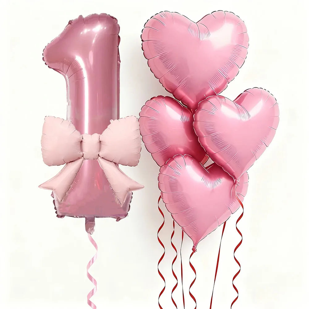 Globo Numérico Rosa con Lazo de Corazón 32" - Decoración para Cumpleaños, Bodas y Aniversarios