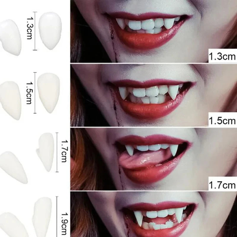 Dientes de Vampiro Postizos - Colmillos para Disfraz de Halloween con Adhesivo