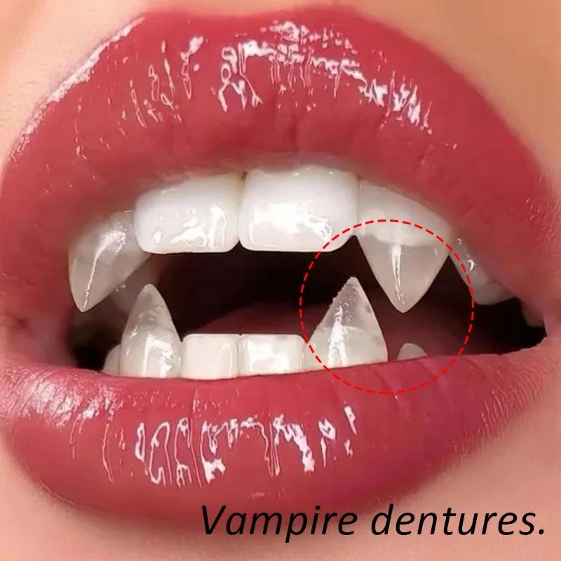 Dientes de Vampiro Postizos - Colmillos para Disfraz de Halloween con Adhesivo