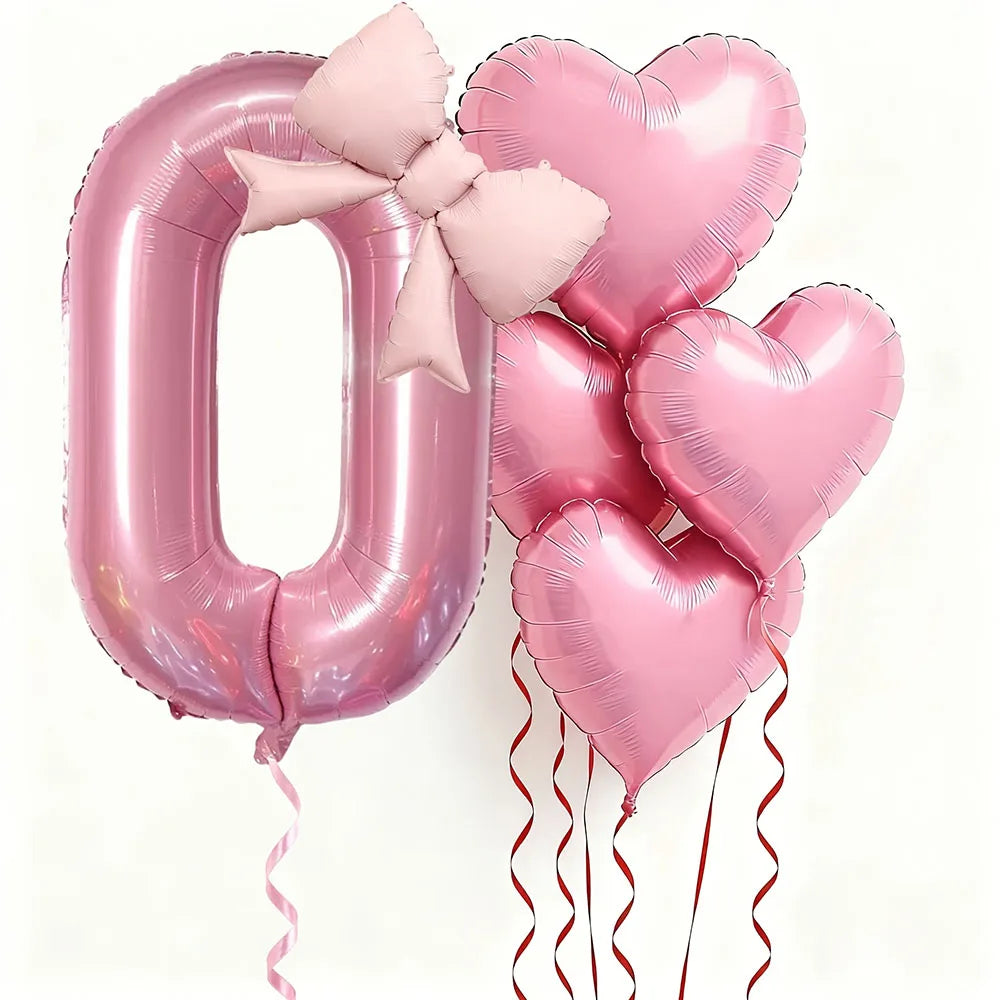 Globo Numérico Rosa con Lazo de Corazón 32" - Decoración para Cumpleaños, Bodas y Aniversarios