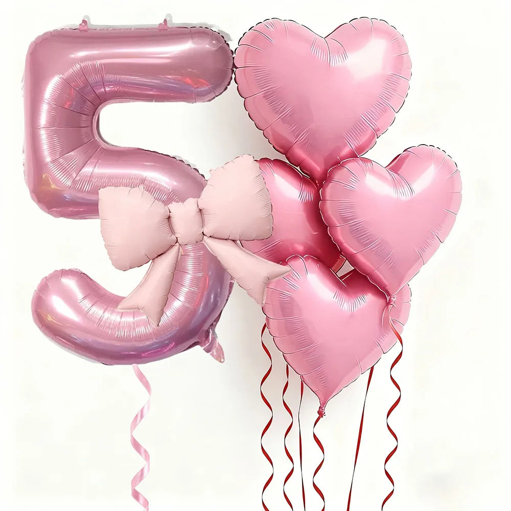 Globo Numérico Rosa con Lazo de Corazón 32" - Decoración para Cumpleaños, Bodas y Aniversarios