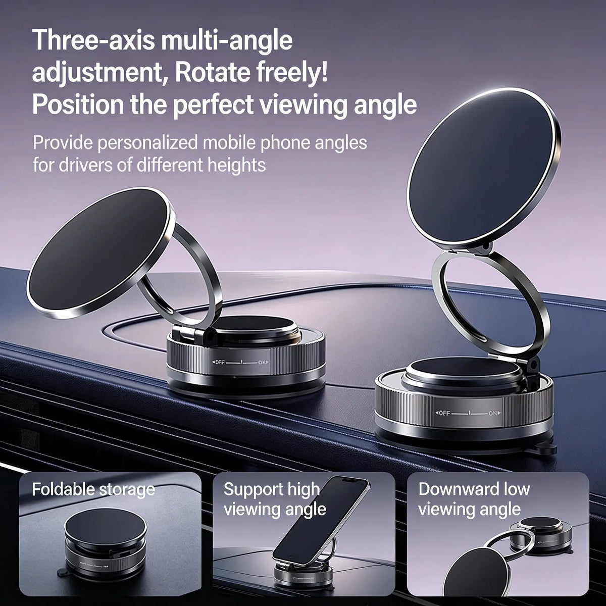 Soporte Magnético para Coche 360° - Plegable y Ajustable, con Ventosa para Coche/Espejo