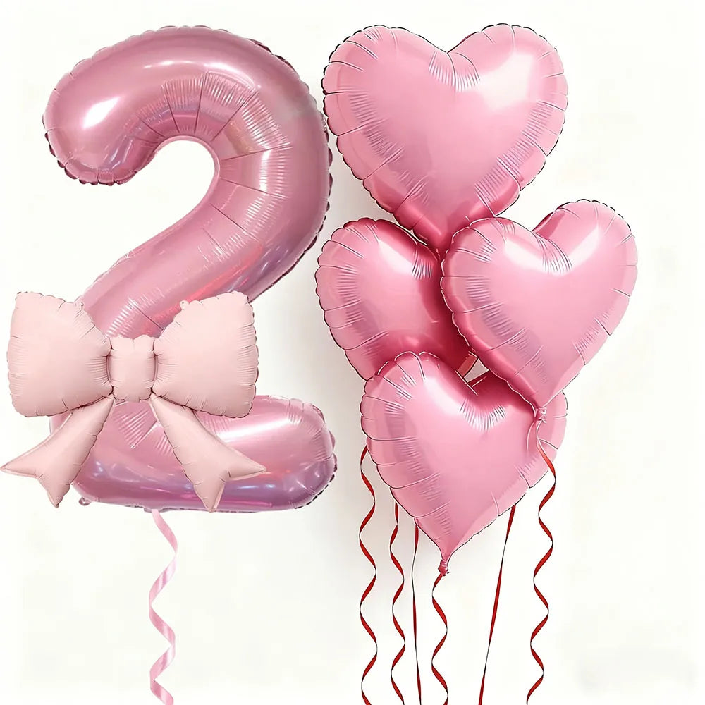Globo Numérico Rosa con Lazo de Corazón 32" - Decoración para Cumpleaños, Bodas y Aniversarios