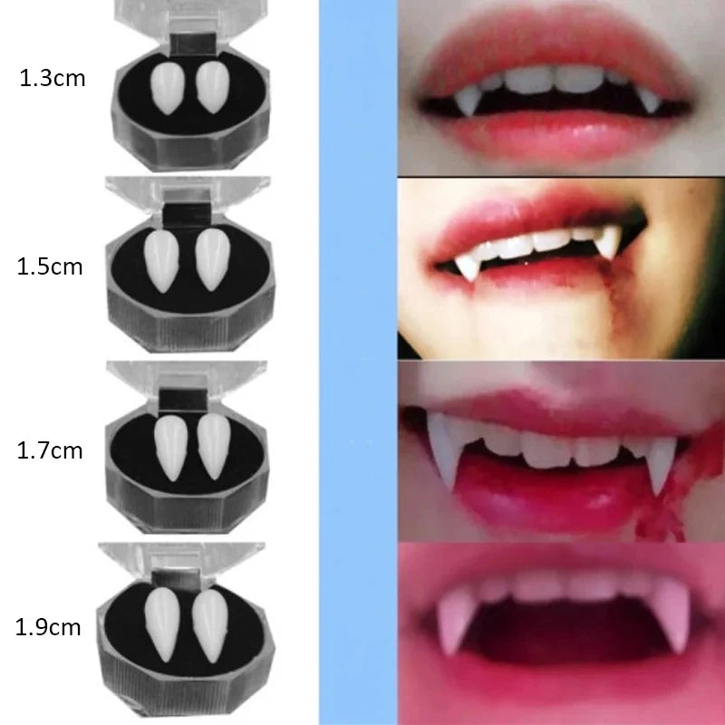 Dientes de Vampiro Postizos - Colmillos para Disfraz de Halloween con Adhesivo