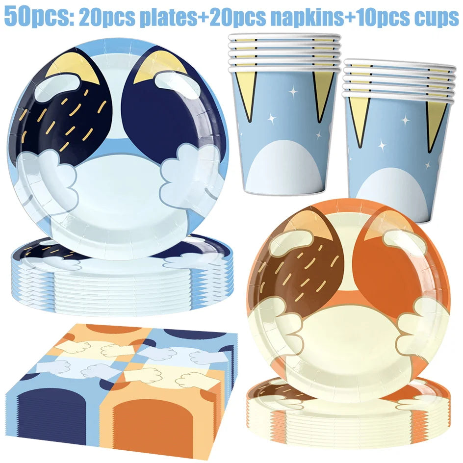Kit Completo Decoración Cumpleaños Perritos - Platos, Vasos, Servilletas y Manteles Fiesta Infantil