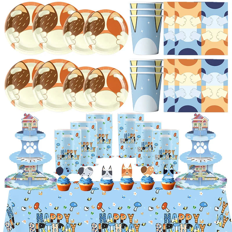 Kit Completo Decoración Cumpleaños Perritos - Platos, Vasos, Servilletas y Manteles Fiesta Infantil