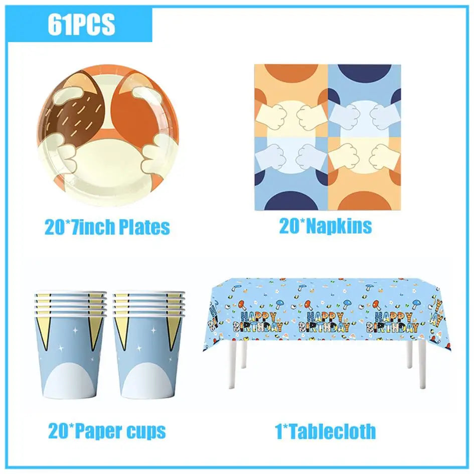 Kit Completo Decoración Cumpleaños Perritos - Platos, Vasos, Servilletas y Manteles Fiesta Infantil
