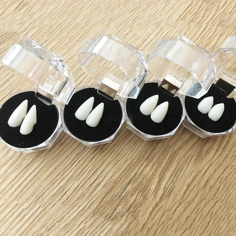 Dientes de Vampiro Postizos - Colmillos para Disfraz de Halloween con Adhesivo