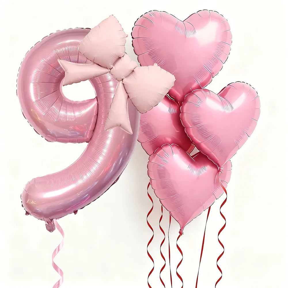 Globo Numérico Rosa con Lazo de Corazón 32" - Decoración para Cumpleaños, Bodas y Aniversarios