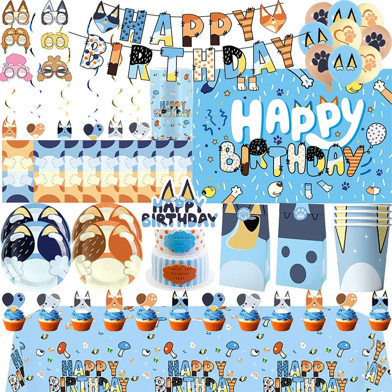 Kit Completo Decoración Cumpleaños Perritos - Platos, Vasos, Servilletas y Manteles Fiesta Infantil
